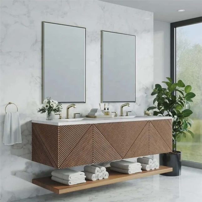 Stylish Custom Wall‑Mounted Solid Wood Bathroom Vanity With Smooth Pull‑Out Drawers and Spacious Storage Shelf.
