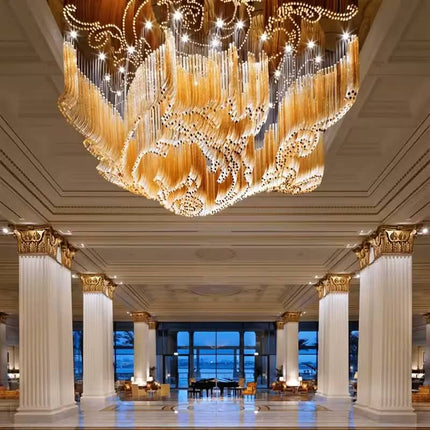 High-End Custom Curved Glass Tube Chandelier Hotel Stairs Hotel Lobby Lighting Modern Glass Chandeliers