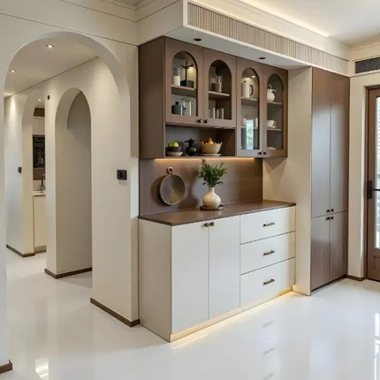 Modern L-Shaped White Kitchen Cabinet Set With Open Shelving