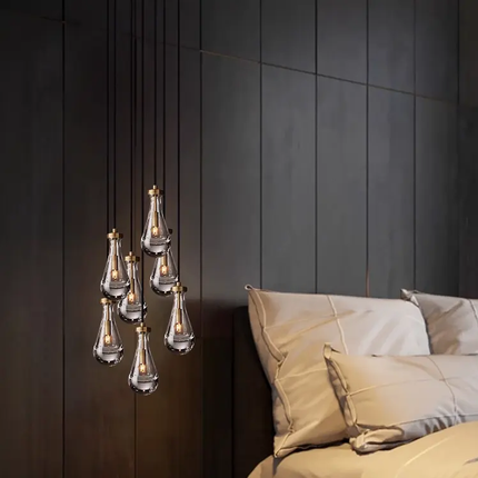 Modern Raindrop Glass Adjustable Height LED Pendant Lights Eye Caring High Brightness Kitchen Island Hanging Light Living Room