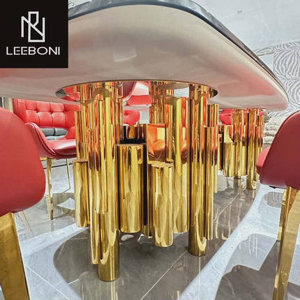 Custom-made Home Dining Room Furniture Luxury Decorative Gold Stainless Steel Frame Rectangular Dining Table Set