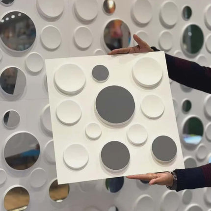 Modern 3D Circular Wall Panel with Mixed Mirror Accents – Geometric Decorative Wall Art Design