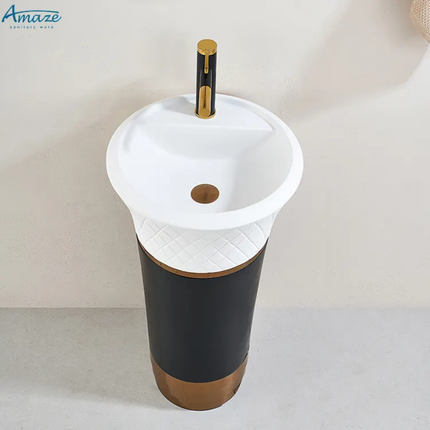 Design Luxury Artificial Stone Pedestal White Square Basin Natural Stand Wash Hand Basin Freestanding Pedestal Sink For Hotel