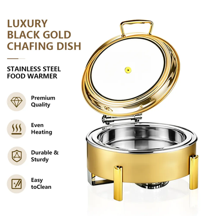 4-Colour Elegant Dual-Use Chafing Dish Stainless Steel Buffet Warmer with Hydraulic Lid Round Square Rectangular Shapes