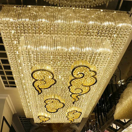 Contemporary Square Gold Luxury Crystal Cloud-Shaped Ceiling Light LED Creative Crystal Lamp Fixtures Hotel Lobby For Decoration