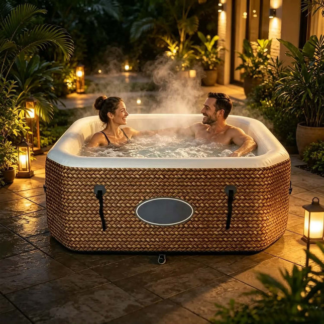 Rattan Pattern Inflatable Hot Tub Spa Built-in Pump With Repair Kit 550L 4/6-Person