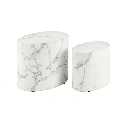 Japandi Modern Minimalist Wabi-Sabi MDF Travertine Style Coffee Table Oval Nesting Side Tables Set Living Room Decor Wholesale