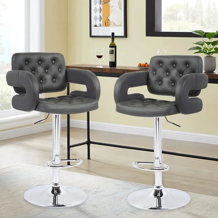 Popular Leather Seated Kitchen Counter Bar Stool Height Adjustable Bar Chairs With Arms