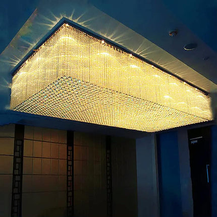 Modern Living Room Square Crystal Lamp Hotel Lobby Luxury Engineering LED Ceiling Chandelier