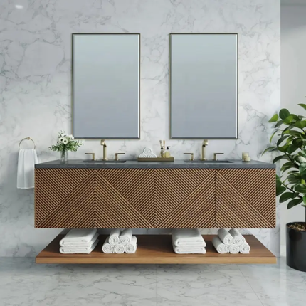 Stylish Custom Wall‑Mounted Solid Wood Bathroom Vanity With Smooth Pull‑Out Drawers and Spacious Storage Shelf.