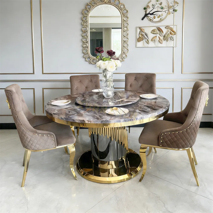 Luxury Modern Round Marble Dining Table – Elegant Dining Set for Villas, Dining Rooms & Restaurants