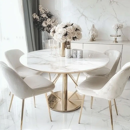 Modern Metal Luxury Dining Table and Chair Set for Hotel Apartment Use 4-8 Chairs Round With Adjustable Height