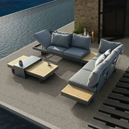 Modern Outdoor Aluminum Alloy Sofa Set Durable Rainproof Sunscreen For Courtyard Villa Hotels Open-Air Teak Chair Combination