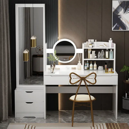 Modern Simple LED Lighted Dressing Table Integrated Storage Solid Wood Makeup Table  For Bedroom Living Room Small Apartment