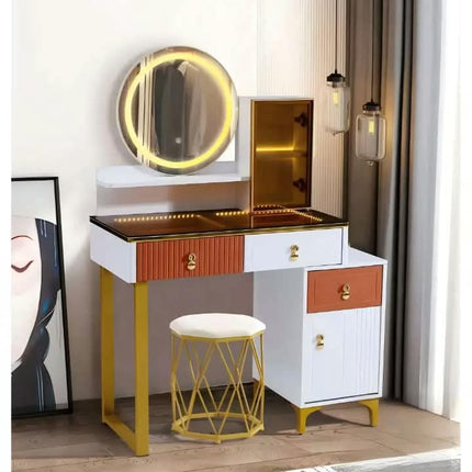 Modern Luxury Minimalist Solid Wood Durable Customizable Multi-Purpose Makeup Vanity Lighted Oval Mirror Storage Drawers  Bedroom