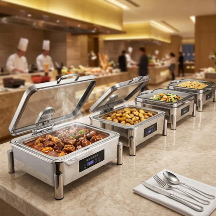 Smart Touch Control Electric Rectangular Chafing Dish Stainless Steel Catering Buffet Food Pan Warmer Buffet Stove Restaurant