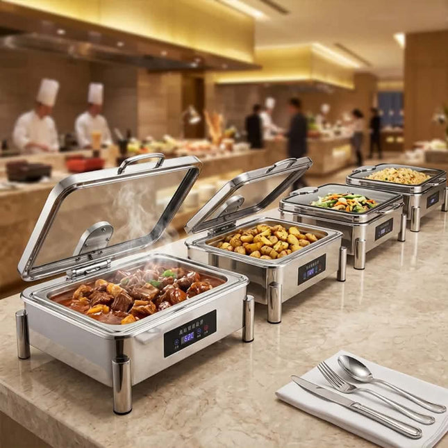 Smart Touch Control Electric Rectangular Chafing Dish Stainless Steel Catering Buffet Food Pan Warmer Buffet Stove Restaurant
