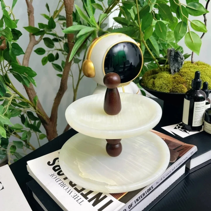 Stonekocc 100% Natural Marble Green Stone Double-Layer Cake Stand For Jewelry Miscellaneous Sundries Living Room Tableware
