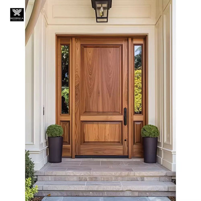 Luxury Superior Quality Sidelight Front Entrance Solid Wood Door Exterior Timber Wood Door