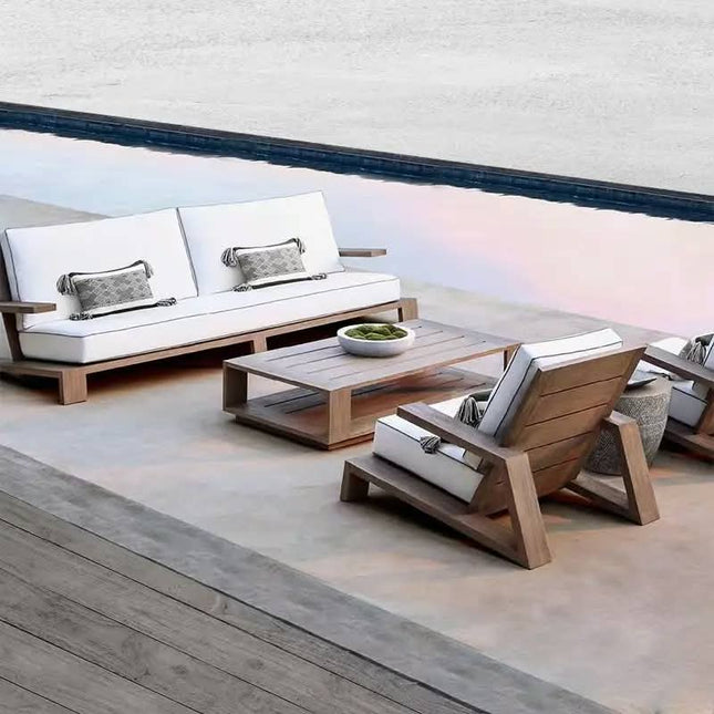 Outdoor Teak Sofa Set Nordic Vintage Style Waterproof Solid Wood Furniture For Villa Courtyard & Garden