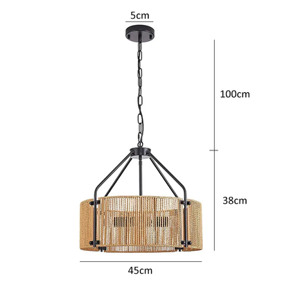 Rattan Pendant Light Hand Woven Wicker Chandelier Adjustable Chain for Dining Room Living Room Kitchen Island Farmhouse Decor