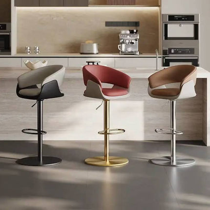 Stainless Steel Bar Stool Height-Adjustable Swivel-Style Modern Minamalist High-Back Armrests Light Luxury Commercial Use Chair