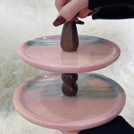 Stonekocc 100% Natural Marble Green Stone Double-Layer Cake Stand For Jewelry Miscellaneous Sundries Living Room Tableware