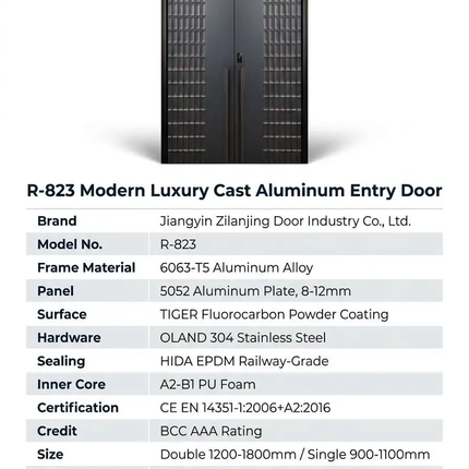 Anodized Burglar Proof Hinged Aluminum Alloy Front Door Condo Garden Villa Postmodern Style Auto Close