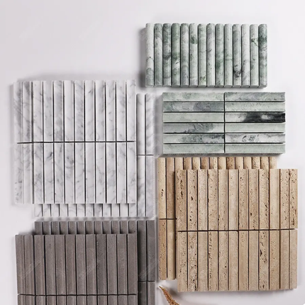 Hotel Bar Backsplash Kitchen Bathroom Wall Project Finger Strip Matte 3D Curved Travertine Stone Marble Mosaic Tile