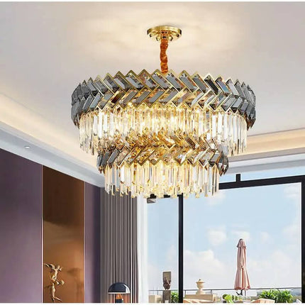 Modern Hotel Clear Chandelier Lamp Living Room Kitchen Hanging Gray Crystal Pendant Lighting E14