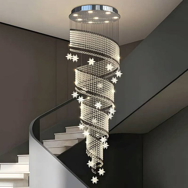 Stair Chandelier Modern Minimalist Light Luxury Duplex Villa Loft Living Room Crystal Star Apartment Revolving Long Chandelier