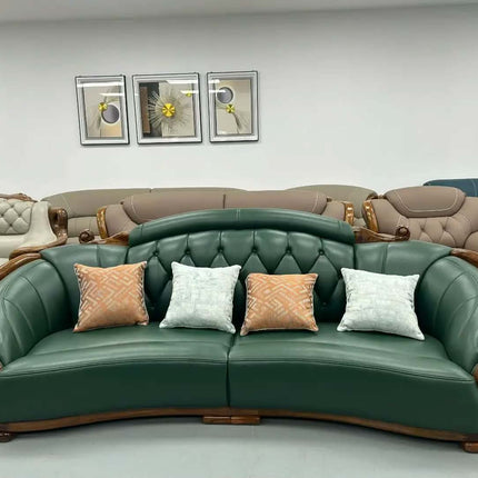 Luxury Royal Style European Handmade PU Leather L-Shape Sofa Set With Ebony Wood Carving For Living Room Palace Design