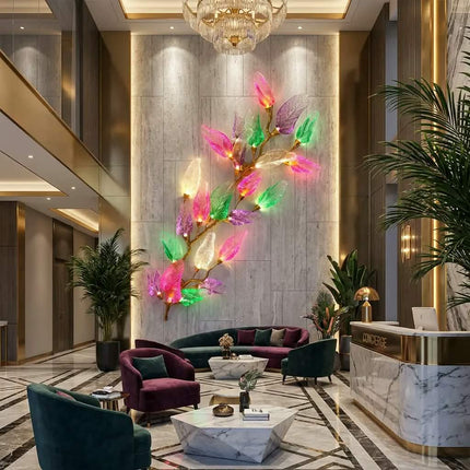Post-Modern Villa Living Room Decoration Copper Luxury Branch Pendant Lamp Luxury Glass Leaf Tree Hang Lighting Chandeliers