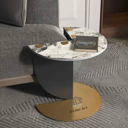 Light Luxury Italian Stainless Steel Rock Panel Corner Several Living Room Sofa Side Several Cabinets Small Round Coffee Table