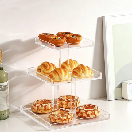 Three-Tier Acrylic Cake Display Stand-Elegant Square Tower For Weddings Birthday Parties Cupcakes Dessert Pastries