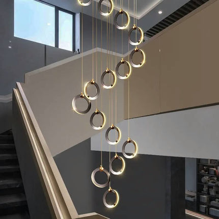 Chandelier Duplex Building Black with Adjustable Height For Hotels High Ceiling Staircase Modern Luxury LED Pendant Light