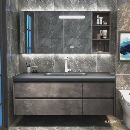 Italian Minimalist Single-Hole Bathroom Cabinet – Black Wash Basin, Ceramic Valve Core Smart Sink