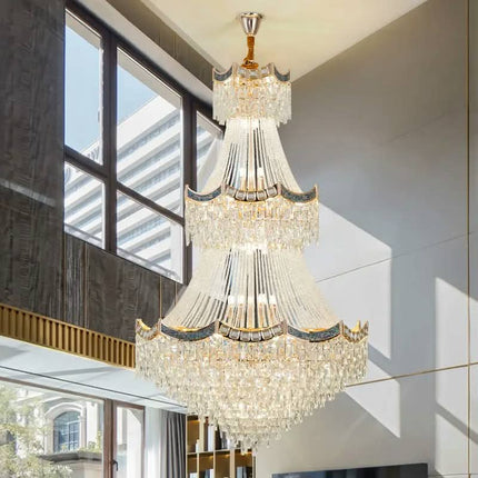 Duplex Staircase Villa Large Traditional Gold Octagonal Crystal Chandeliers Luxury Hotel Pendant Lights for Living Room