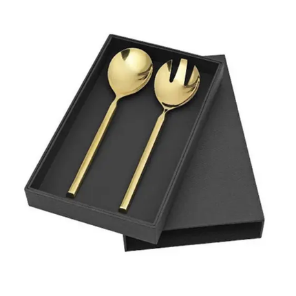 Brass & Stainless Steel Eco-Friendly Salad Server Set With Mirror Polished Finish Classic Engraved Patterns Dishwasher Safe