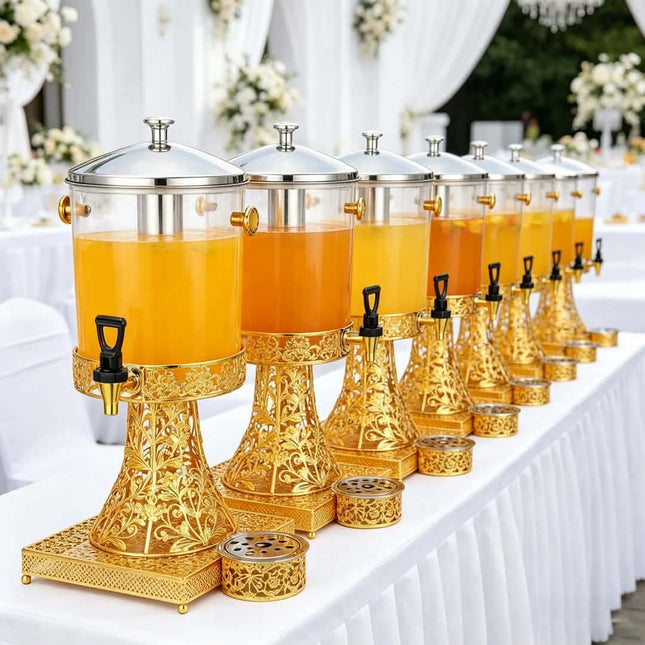 Luxury Commercial Catering Equipment 8L Gold Stainless Steel Plastic Beverage Dispenser Portable Cold Juice Dispenser