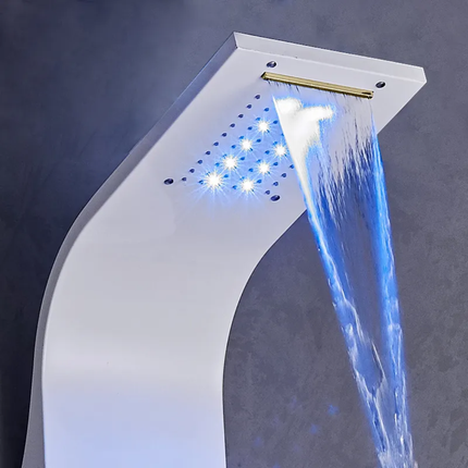 304 Stainless Steel Wall-Mounted Multi-Functional Spa Shower System Complete Bathroom Set with Rain Pattern Shower Panel