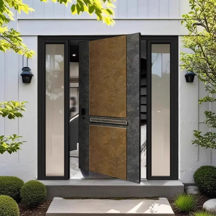 Custom Modern Waterproof Off-Center Side Opening Wood Door For Villa Entry Countryside Self-Built House Dashan J-01
