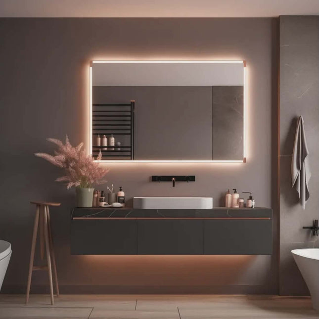 Custom Modern Luxury Waterproof Wall‑Hung Stainless Steel Vanity with Double Sink and Smart Mirror
