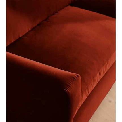 Rust Red Velvet Wide Recessed Square Arm Low Floating Base Modern Indoor Two Seater Sofa