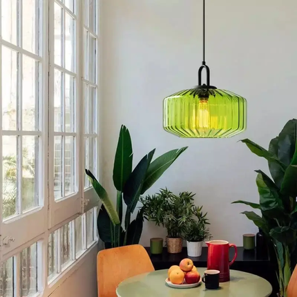 Green Glass Pendant Lamp Plug in Pendant Light Fixtures Mid Century Modern Hanging Lamp for Living Room