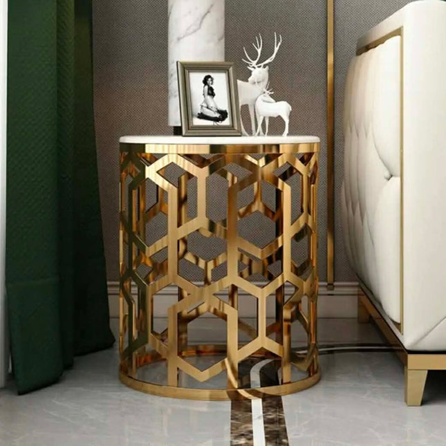 Round Design Gold Stainless Steel Electroplated Side Table Hotel Furniture Small Round Table