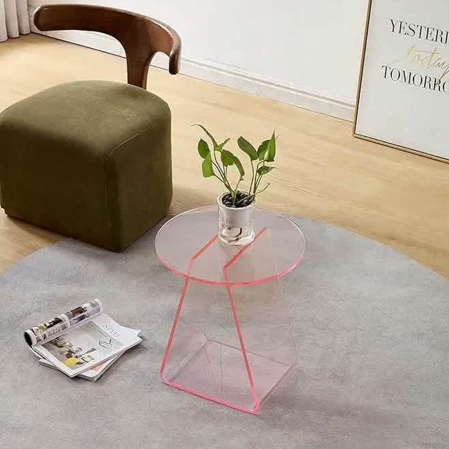 Modern Transparent Acrylic Side Table with Pink Edges Minimalist Design For Living Room Decor