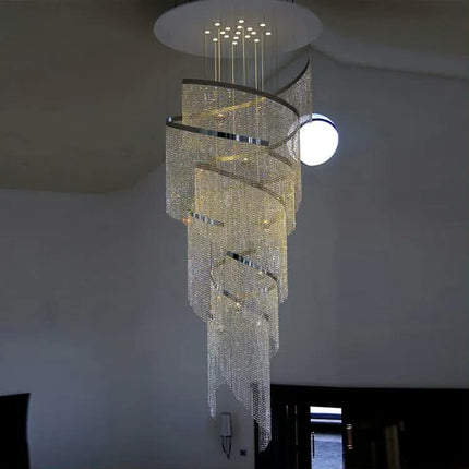 Modern Luxury Hotel Big Glass K9 Crystal High Ceiling Stair LED Pendant Lighting Raindrop Chandelier Big Crystal Lighting