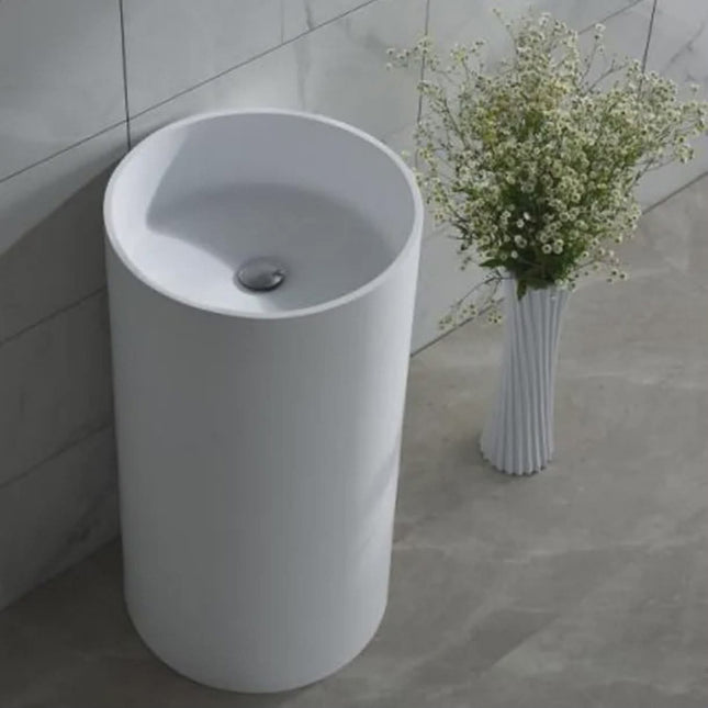 Modern White Freestanding Pedestal Sink – Minimalist Cylindrical Bathroom Basin