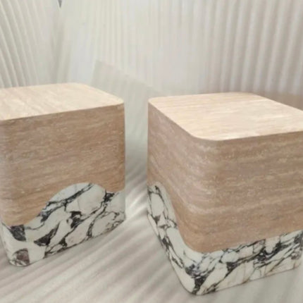 GOLD KING Calacatta Viola Travertine Side Table Purple Beige Stone for Living Room Bedroom Custom Marble Limestone Design